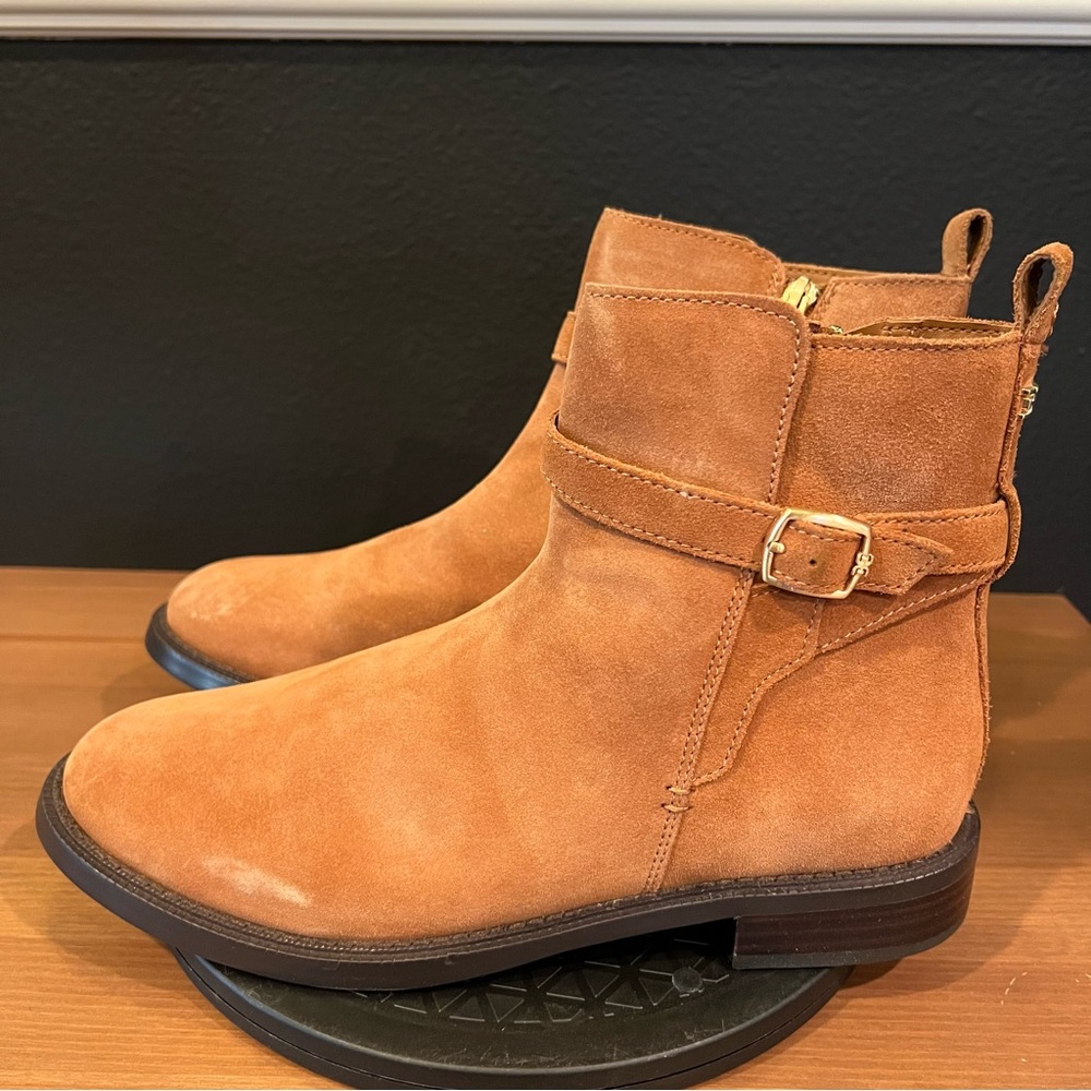 Sam Edelman Womens Brown Nolynn Suede Side Zip Saddle Buckled Booties Size 9.5 M